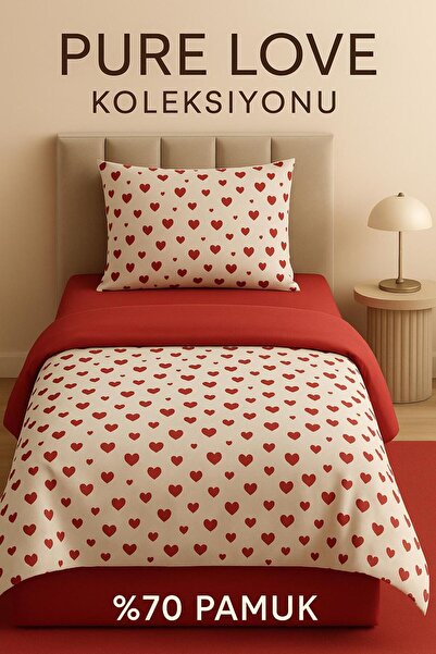 ayçiçek home Single Bedding Set & Non-Elastic Fitted Sheet & 100/200 & Pinterest Red Heart