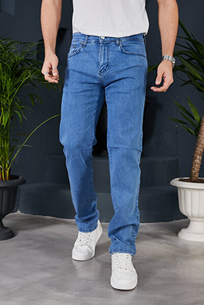 IMPOSING JNS Ανδρικό τζιν παντελόνι με ψηλή μέση κανονική εφαρμογή, υπερμεγέθη ανοιχτό μπλε, νέα σεζόν