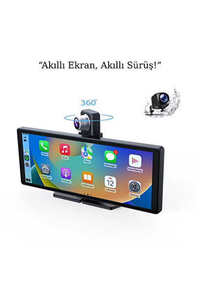 SMAYLİNG 360° Döner Kameralı Akıllı Ekran | Android Auto & Apple CarPlay Destekli Araç Multimedya Sistemi