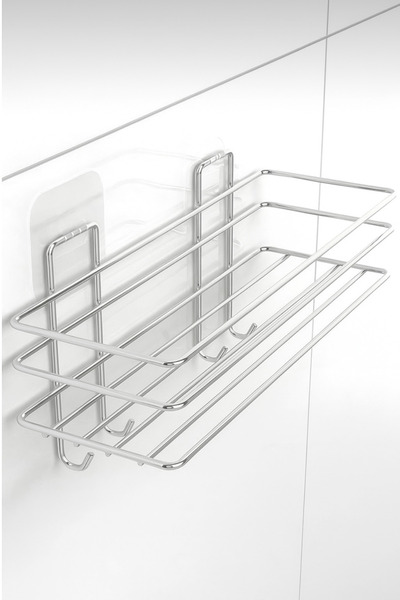 Ahlat Store Krom Duş Rafı Paslanmaz Yapışkanlı Kancalı 2li Şampuanlık Banyo Rafı Silver