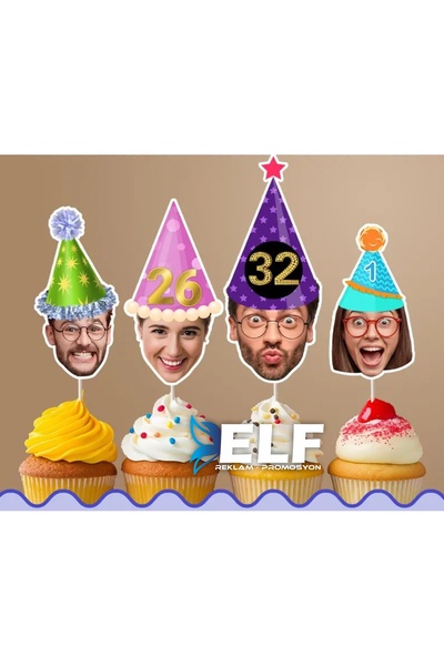 ELF REKLAM Kişiye Özel Pasta Süsü Cupcake Süs Kürdan Süs ( 10 Adet )