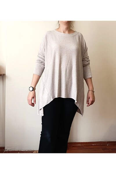 Butik Şans Asimetrik Kesim Bisiklet Yaka İtalyan Triko Bluz