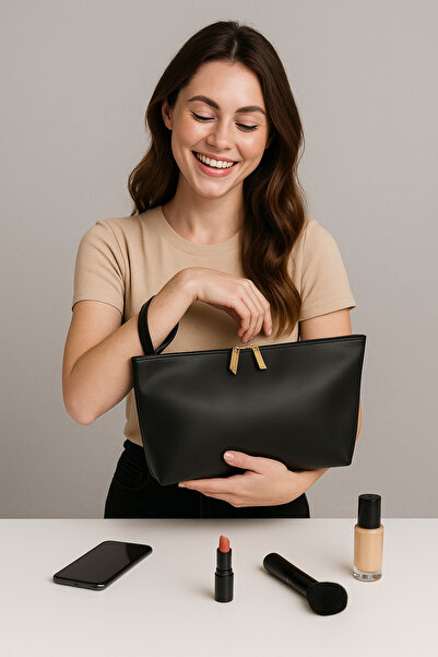 FDF STORE Жіноча чорна якісна штучна шкіра портфель клатч велика сумка