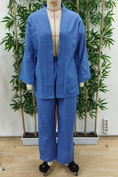 Mossta Flowy Jacket Woven Pants Two-Piece Set - Blue