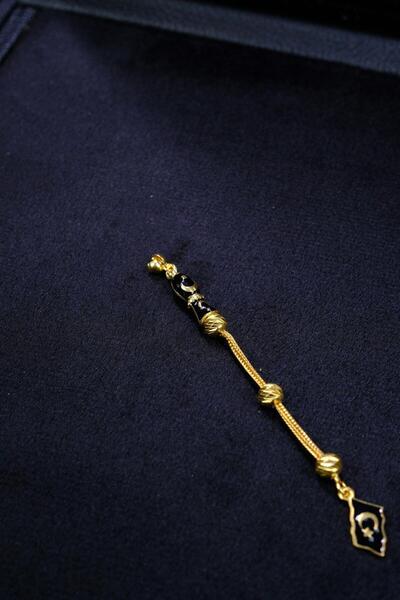dergah tesbih Gold Crescent and Star Design Silver Tassel