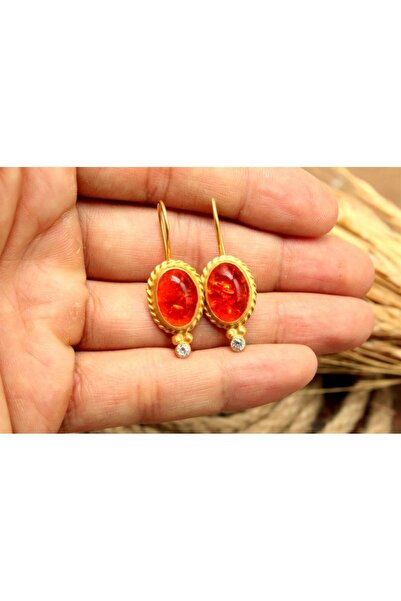 alpsilverart El İşi Doğal Kehribar Taşlı 925 Ayar Gümüş Küpe | Otantik Kadın Takı