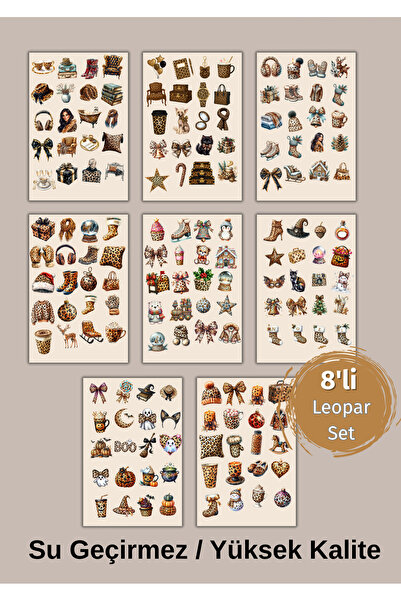 VORACRAFT 8'li Leopar Kış, Sonbahar Tema Sticker Set Ajanda Bullet Journal Se...