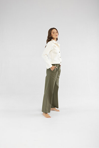 Voguso Slim Fit Krem Kadın Pamuk Kot Ceket