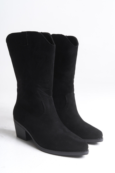 meyra'nın ayakkabıları Women's Black Matte Long Cowboy Boots