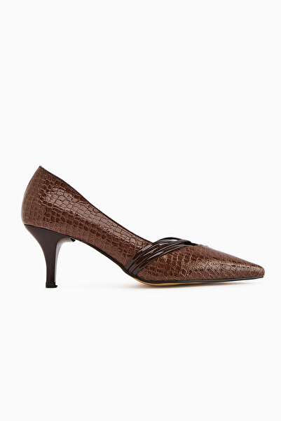 Limoya Riyam Brown Crocodile Patterned Women's Stiletto Shoes