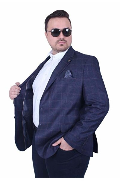 Starbattal Ανδρικό καρό μπλέιζερ μεγάλου μεγέθους 4 500605 ΣΚΟΥΡΟ ΜΠΛΕ