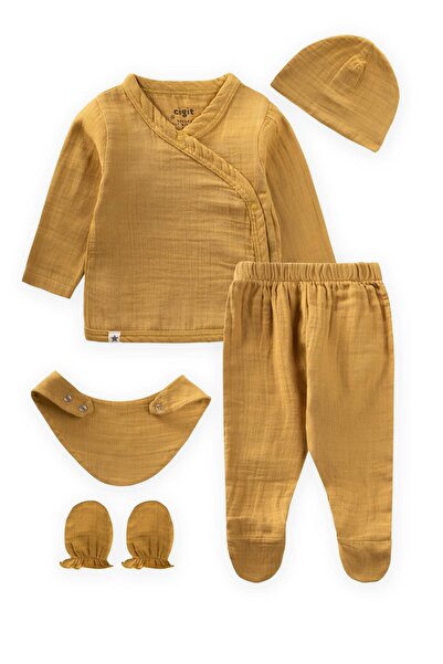 Cigit Organic Hospital Release Baby Set 0-3 Months Mustard Yellow