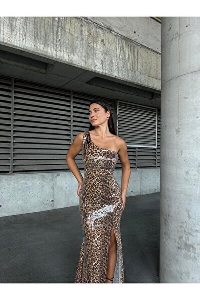 Modafeminen Pul Payet Elbise Leopar 583296