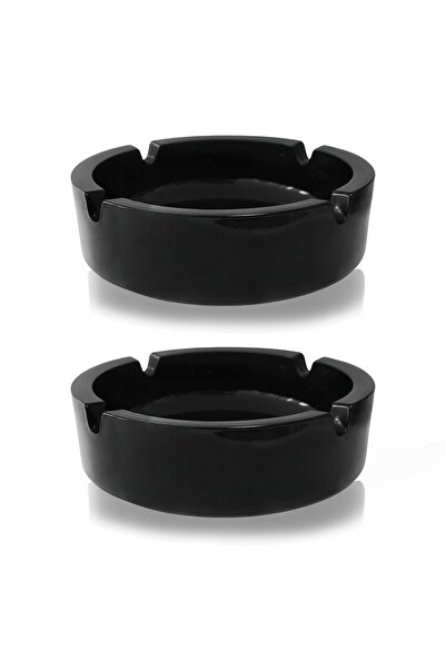 SELENA Set of 2 round black glass ashtrays