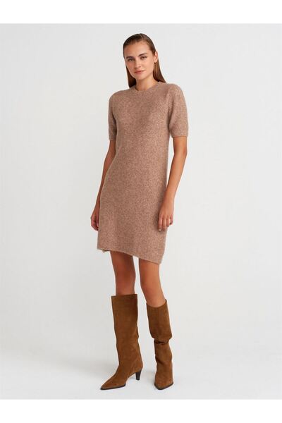 Dilvin Bisiklet Yaka Yumuşak Dokulu Triko Elbise