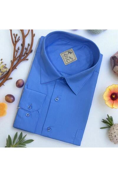 EREN STYLE Cămașă clasică, 100% bumbac, cu mânecă lungă, anti-transpirație, d...