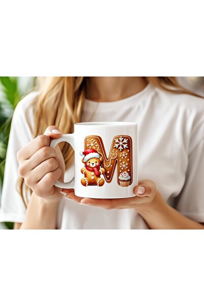 Beramussa M Cookie Letter and Teddy Bear Detailed Mug - New Year / Christmas ...