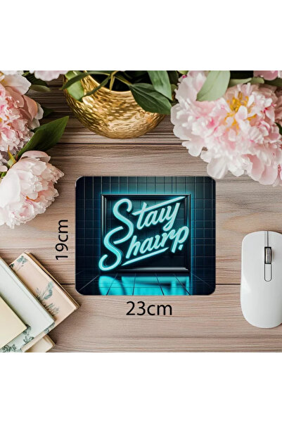 Wisdom Rain Mousepad neon cu scris Stay Sharp - 19x23 cm 2 mm dreptunghiular importat imprimat mouse pad