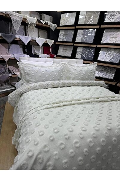 Çapa Home ÇİFT KİŞİLİK YATAK ÖRTÜSÜ PİKE TAKIMI 2 YASTIKLI KREM