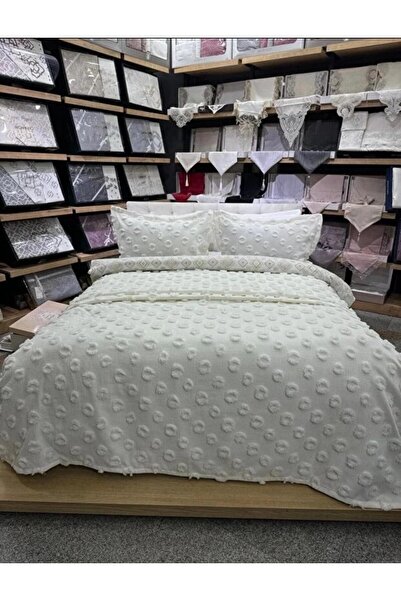 Çapa Home ÇİFT KİŞİLİK YATAK ÖRTÜSÜ PİKE TAKIMI 2 YASTIKLI KREM