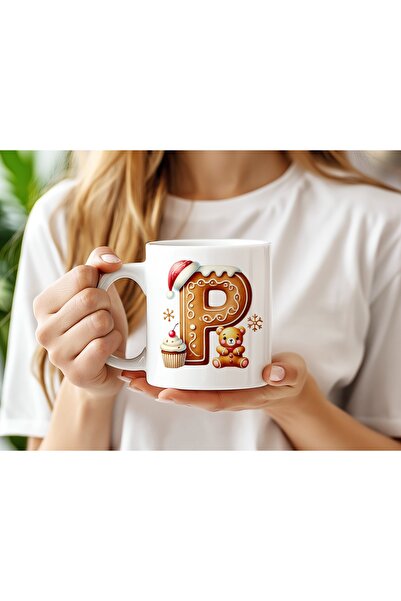 Beramussa كوب بتصميم حرف P ودب صغير - تصميم بطابع العام الجديد / رأس السنة - ...