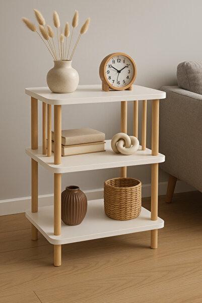 PEKA Modern Çevir Kur 2 Raflı Köşe Ve Yan Sehpa – Çok Amaçlı Fiskos Sehpa