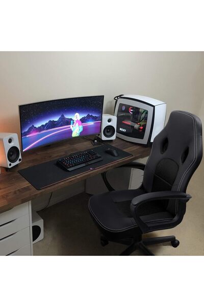 FURMAA Office Desk Leather Gaming High Back Ergonomic Adjustable Racing Task Swivel Headrest [Black]