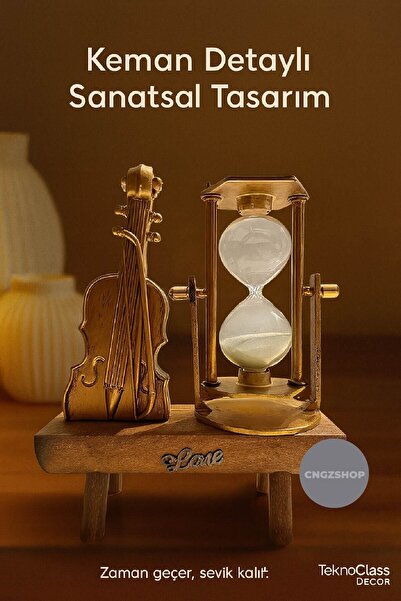 CNGZSHOP Keman ve Kum Saati Tasarımlı Dekoratif Masa Üstü Biblo | Ahşap Stand...