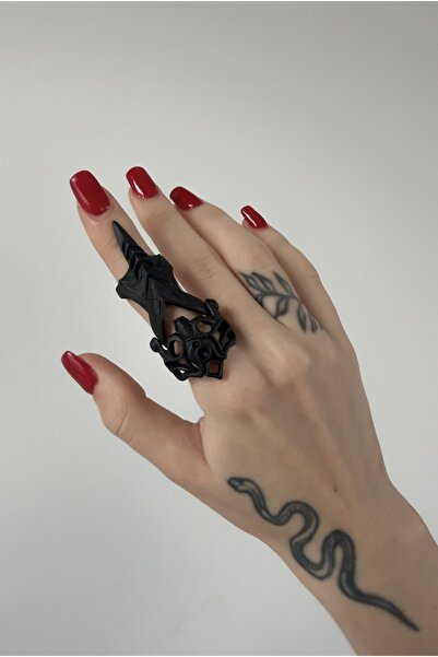 DarkellaStore Gothic Gothic Punk Playable Head Adjustable Black Ring