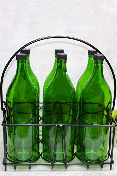 Jenisa 6 قطع زجاجات خضراء سعة 2 لتر مع مقبض حمل معدني أسود وحامل