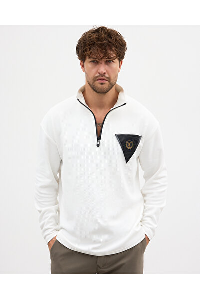 BABBOSS Țesătură waffle cu fermoar pe jumătate înalt, cu detalii din piele