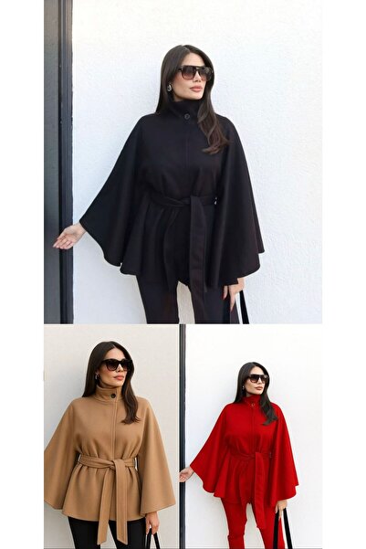 Tugem Thick Kaşe Poncho with a Belt