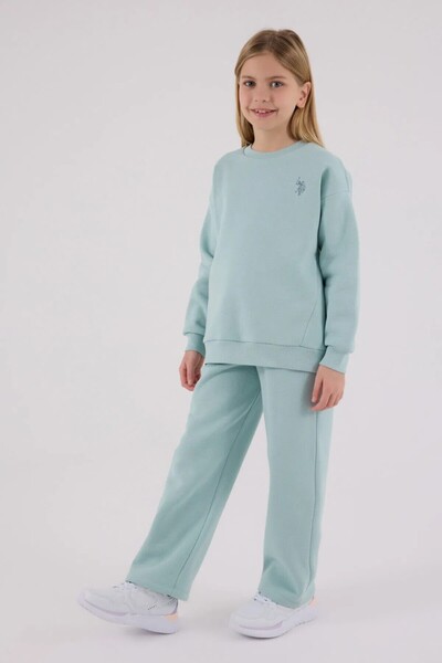 U.S. Polo Assn. Polo Kız Çocuk Rahat Uzun Kollu Pamuklu Pijama Takımı Su Yeşili Yumuşak Kumaş