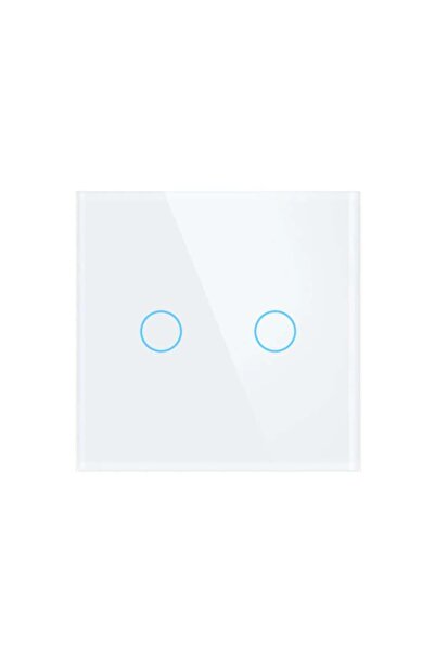Bingoelec Intrerupator Smart WIFI fara nul, 2 butoane touch 1000w, din sticla securizata cu indicator LED, Alb