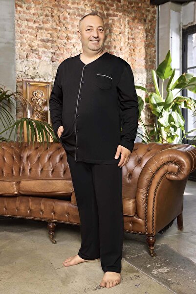 Aydoğan Ανδρικό σετ πιτζάμες με μακρύ μανίκι από βαμβάκι μεγάλου μεγέθους 250560 Μαύρο01