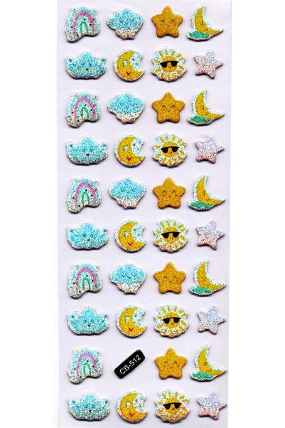 Limmy Sticker Embossed Sticker Notebook Planner Label (Cb512) 16X7 Cm- Sun Moon Star