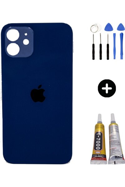 instatech iPhone 12 Uyumlu Arka Pil Batarya Kapak Mavi + Montaj Seti