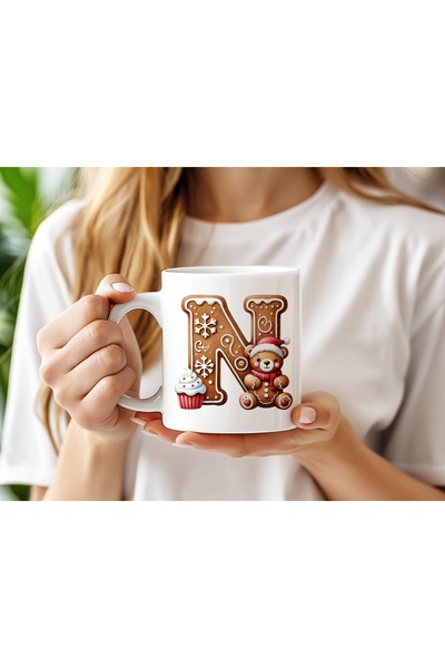 Beramussa N Cookie Letter and Teddy Bear Detailed Mug - New Year / Christmas ...