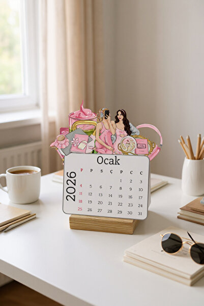 VORACRAFT 2026 Pilates Temalı Masa Takvimi, Ahşap Ayaklı Masa Takvimi TAK008