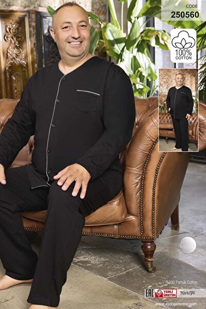 Aydoğan Ανδρικό σετ πιτζάμες με μακρύ μανίκι από βαμβάκι μεγάλου μεγέθους 250560 Μαύρο01