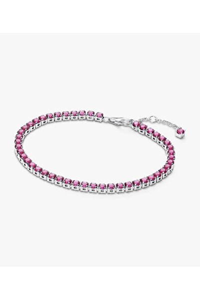 POSEİDONS JEWELLERY Işıltılı Pembe Tenis Bilekliği