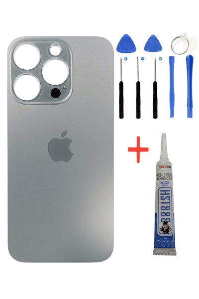 instatech iPhone 15 Pro Max Arka Kapak Pil Kapağı Cam Ürün NATUREL TİTANYUM RENK