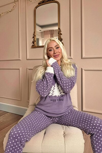 Pijamaevi Lila Pine Tree Patterned Women's Plush Pajama Set
