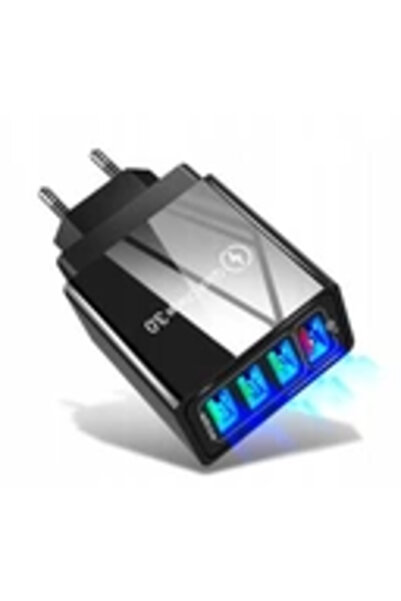 Other Încărcător rapid de perete 4x USB QC 3.0 + cablu - NEGRU