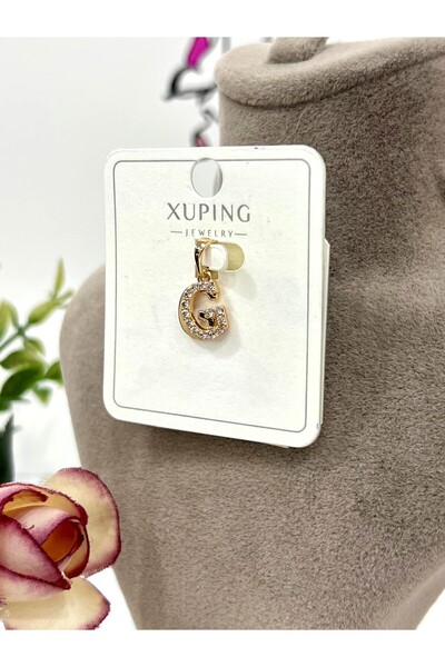 XUPING JEWELRY Zirkon Taşlı Harf G Kolye Ucu (18k Rose 1x1cm)