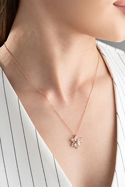 ulaşaksesuar Altın Renk Pembe Lotus Çiçeği Kolye Paslanmaz Çelik Kolye