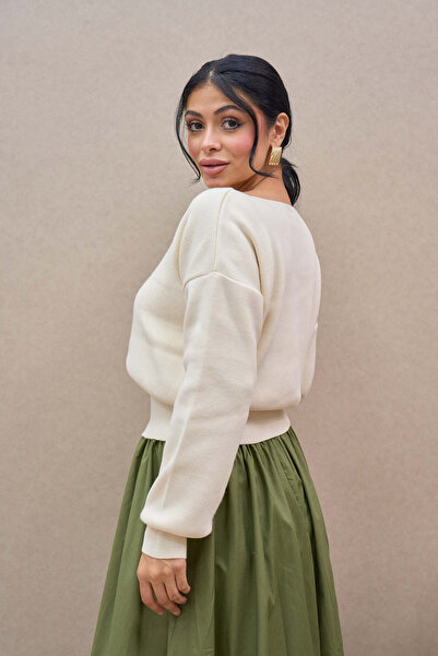 KÜÇÜĞÜM BUTİK Cream Boat Neck Oversize Knitwear Sweater