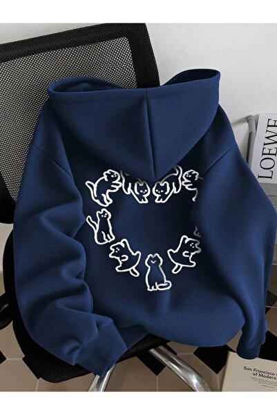 OVER HEAD Γυναικεία μπλούζα με κουκούλα με με τύπωμα κλωστές και γάτες