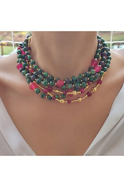 elinasaccessories Yeşil Doğal Taş Kolye, Anyolit Kolye, Anyolit Yakut Choker ...