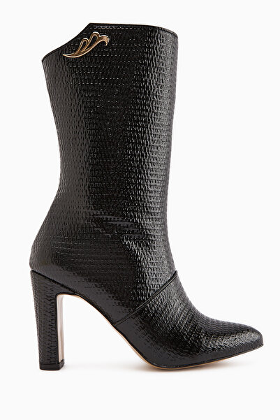 Limoya Aria Black Crocodile Patterned Heeled Women's Boots